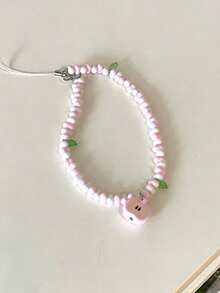Half-Flat Apple Fresh Phone Chain Keychain Beaded Lanyard Handmade CCD Cute Camera Chain INS Pendant - Baby Pink - View 5