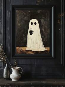 1pc Ghost & Espresso Martini Print, Halloween Bar Decor, Spooky Ghost Drinking Coffee Art, Ideal Gift, Suitable For Bedroom, Living Room, Kitchen, Wall Art, Wall Decor, Home Decor, Room Decor, Canvas Wall Art, Poster, Framed Wall Art, Optional Frame - 1PCS - View 2