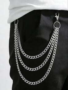 1pc Fashion Street Denim Jeans Chain Men's Premium Hip Hop Personalized Multi-Layer Chain Waist Chain Suitable For Daily Wear - Silver - View 4