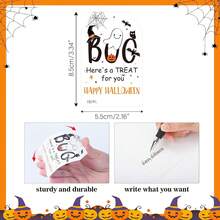 Etiquetas colgantes de Halloween con cuerda, etiquetas de papel de 3.3x2.1 pulgadas con fantasma y Feliz Halloween para embalaje de regalos, etiquetas negras de Boo para fiestas, adecuadas para bolsas de caramelos, recuerdos de fiesta, manualidades DIY - Etiquetas de Halloween con - Ver 3