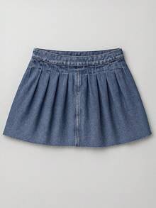 Blue White Women's Stylish Pleated Summer Mini Denim Skirt - Blue - View 6