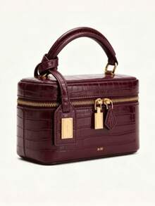 JW Box Bag 鱷魚壓紋女款時尚通勤方包 單肩斜跨兩用小方包 小眾設計手提包 - 酒紅色 - 查看 3