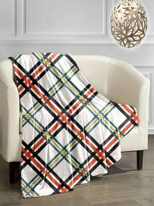 Grid Print Flannel Blanket Digital Print 1pc - Mocha Brown - View 5