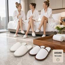 Fampery 4-Pair Spa Slippers Bulk - Non Slip Slippers For Guest Women &Amp; Men - Premium Disposable Guest Slipper For Indoor Hotel, Spa, Travel, Shoeless Home, House, Bedroom, Bride Slippers - White - View 2