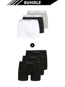 Calvin Klein [حزمة] 3 عبوات بوكسرات الأكثر مبيعًا + 3 عبوات سراويل داخلية رجالية الأكثر مبيعًا - رمادي / أبيض / أسود + أسود - مشاهدة 1