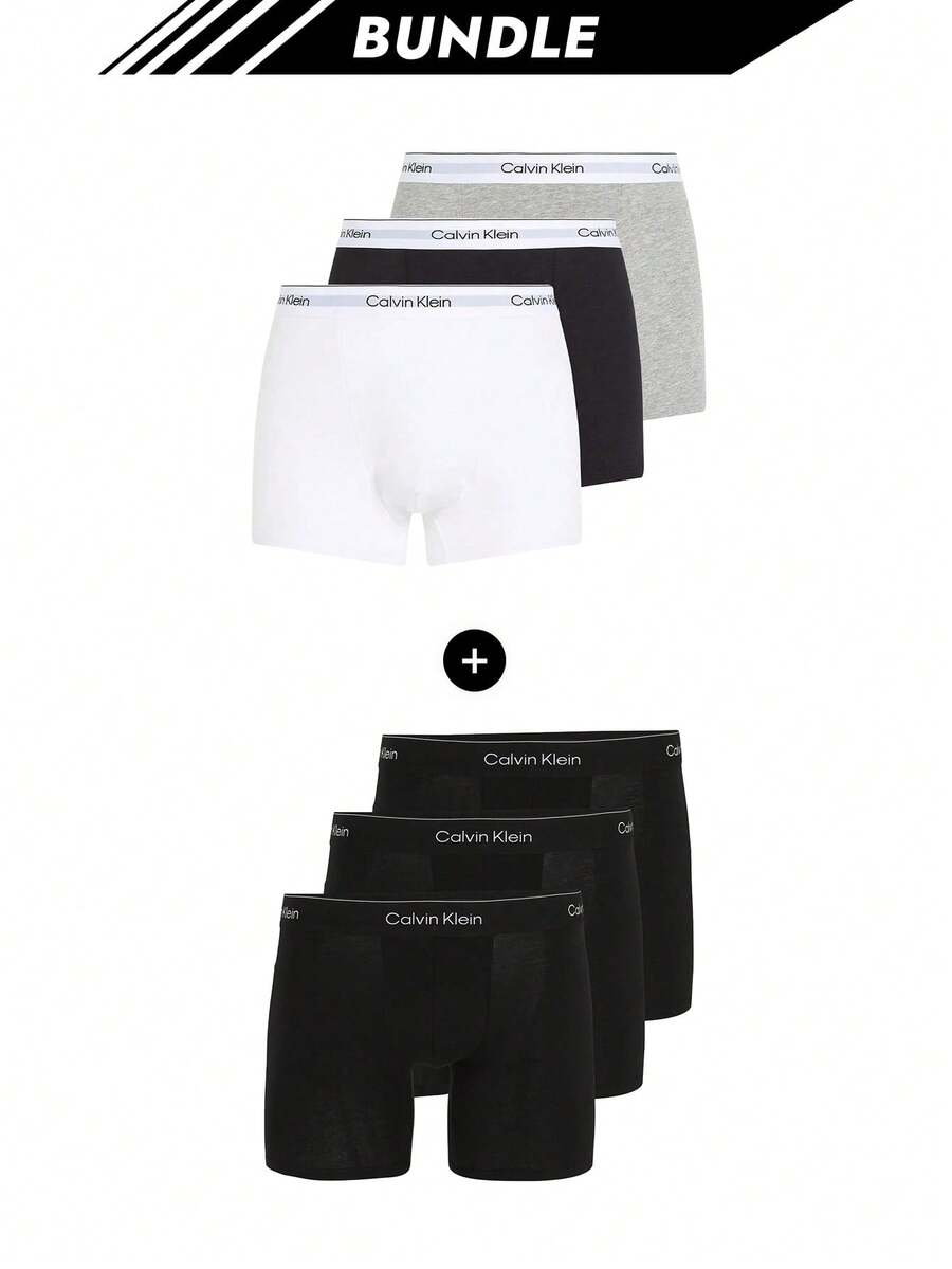 Calvin Klein [حزمة] 3 عبوات بوكسرات الأكثر مبيعًا + 3 عبوات سراويل داخلية رجالية الأكثر مبيعًا - رمادي / أبيض / أسود + أسود - مشاهدة 1