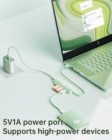 HP 4-In-1 Docking Station, DHC-CT100D, USB-A 2.0, 1-To-4, USB2.0*4, Type-C*1, Efficient File Transfer, Portable Multi-Function Docking Station, Plug And Play, Fresh Green, Suitable For Gift And Office Use. - View 7