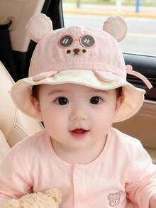 1 buah Topi Bayi Bergambar Beruang Lucu dengan Kacamata, Topi Ember Tipis Pelindung Matahari Musim Semi/Musim Gugur untuk Bayi Perempuan, Topi Ember Balita yang Dapat Diatur Ukurannya - MultiWarna - View 7