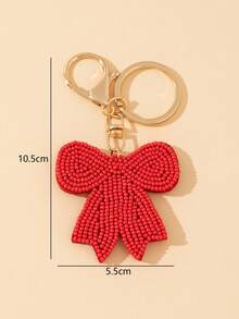 1pc Handmade Seed Bead Sewn Bowknot Shape Women's Fashion Cute Bag Backpack Decoration Charm - Red - View 5