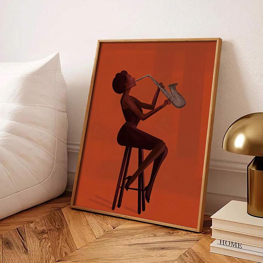 1pc Retro Jazz Saxophone Player Vertical Music Poster - Adhesive Suitable For,Living Room Decor Pictures For Living Room Decor Posters Home Decor Frameless - A - View 1