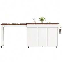 Kitchen Island With Storage, Extendable Dining Table/Bar Table (131.5-210 Cm), 360° Rotatable, With Drawers And Cabinets, Versatile Worktop For Kitchen, Dining Room And Small Spaces, Black - White - View 10
