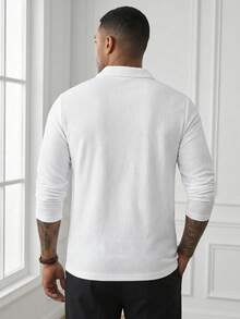 Men's Spring/Autumn Solid Color Textured Jacquard Collar Casual Long Sleeve Polo Shirt - White - View 5