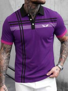 Men's Fashion Business Commute Short Sleeve Polo Shirt - Purple - View 1