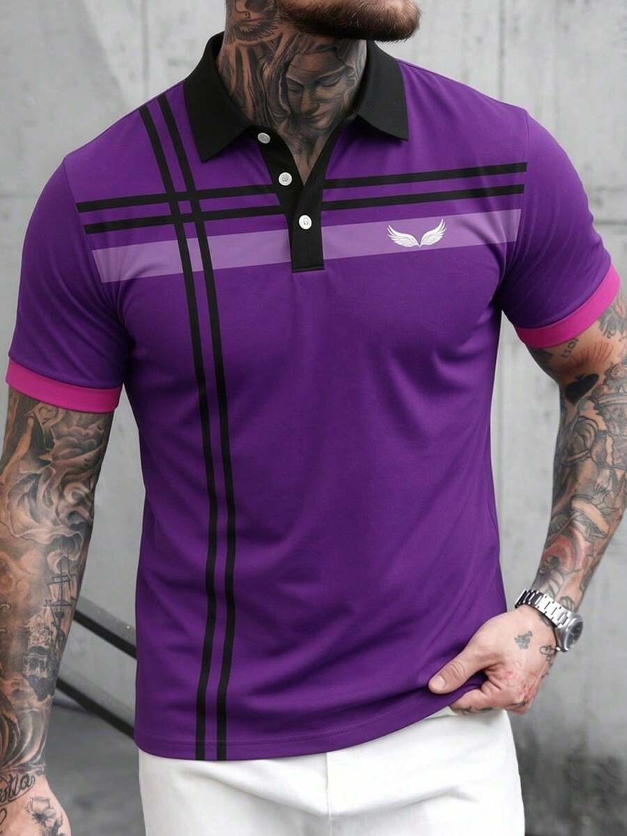Men's Fashion Business Commute Short Sleeve Polo Shirt - Purple - View 1