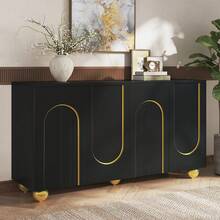 Sideboard With 4 Drawers - Internal Shelves - Gold Metal Legs - 黑色 - 查看 10
