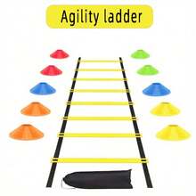 CENLEN Agile Ladder - A Multi-Sized Horizontal Speed Ladder With Cones For Speed Training. Equipment For Football And Basketball Footwork Practice. Football Fitness Training Equipment Is Available With Training Discs. - Yellow 8-section Agility Ladder + 10 Random Color Marker Discs Set - View 8