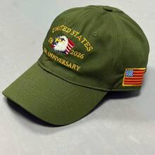 Boné de Beisebol Patriótico 100% Algodão Verde Exército 250th Aniversário dos EUA, Bordado Águia Careca & Bandeira, Boné Ajustável de Pai, Estilo Militar Vintage, Boné Casual Unissex para Sol, Edição do Dia da Independência - Boné de beisebol - Visão 5