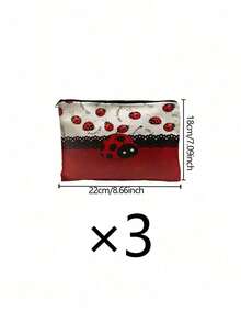 3pcs/1pc Ladybug Print Makeup Bag, Zipper Linen Material, Ladybug Pattern, Suitable For Home Daily Use, Gift, Business Trip And Leisure Travel - Multicolor - View 10