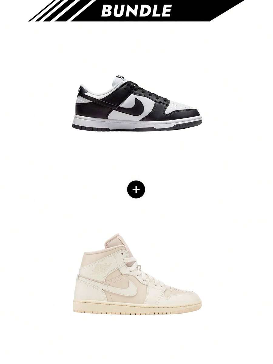 Nike [Bundle] DUNK DUNK Women's Sneakers White/Black DD1873-102 + Air Jordan Air Jordan 1 Mid Women's Sneakers White BQ6472 - White+Legend Light Brown - View 1