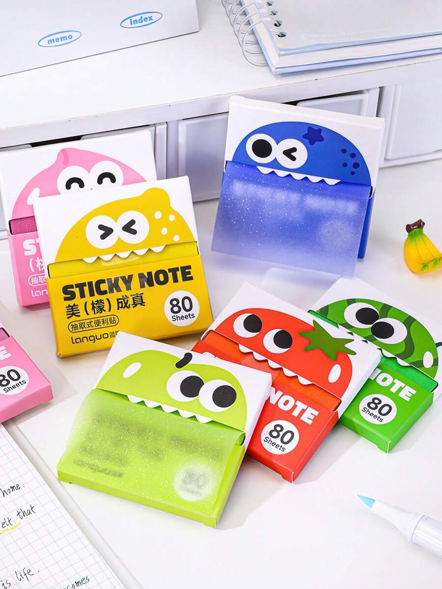 1pc Fruit Themed Pull-Out Pearlescent Sticky Notes, Transparent Color Self-Adhesive Memo Tabs, For Marking Key Knowledge And Sort, First Day Of School - Multicolor - View 1