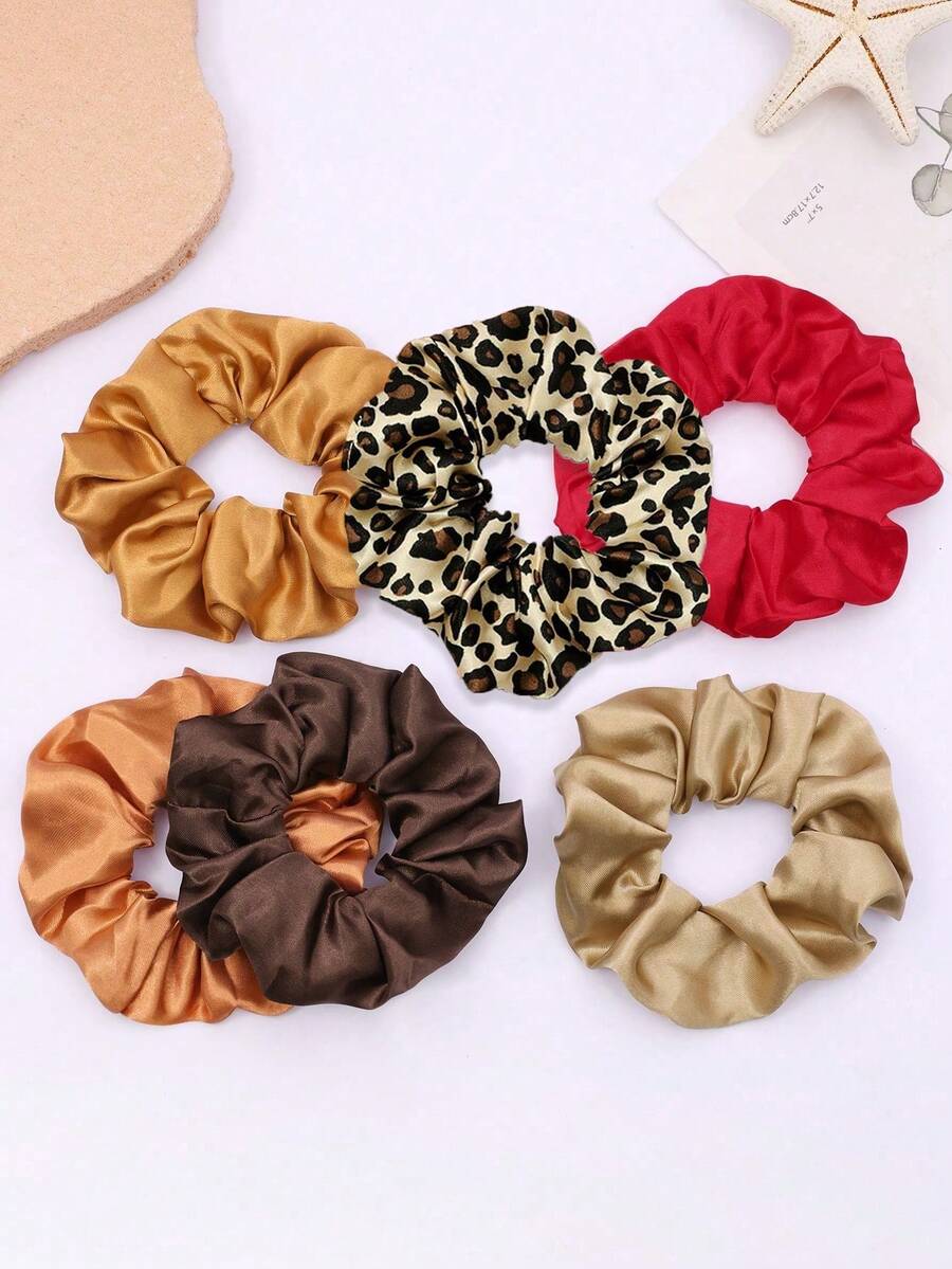 6pcs Solid Color Faux Silk Satin Hair Scrunchies, Soft Silky Elastic Hair Ties, Versatile Daily Hair Accessories, Elegant And Minimalist; Suitable For Daily, Casual, Party, Commute, Vacation And More Occasions, Also Applicable For Updo, Ponytail, Face Washing, Makeup And Daily Styling - Multicolor - View 1