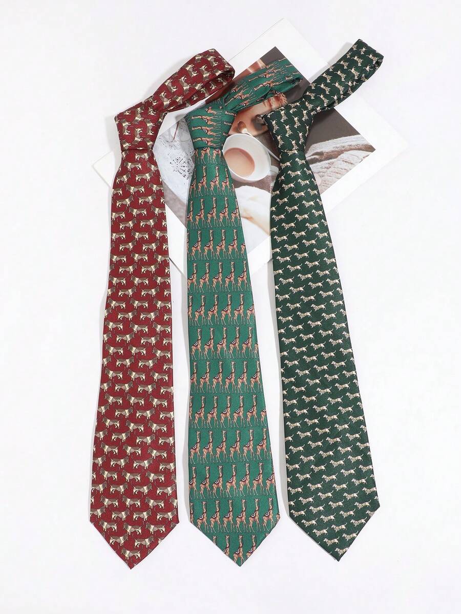 1PC Men's Casual Dog/Giraffe Pattern Hand-Tied Tie, Suitable For Business Daily Commute Matching - Multicolor - View 1
