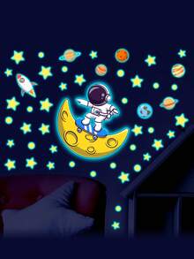 Glow In The Dark Stars, Planets, Mars And Space Wall Stickers, Suitable For Bedroom, Ceiling, Wall And Window, Self-Adhesive Removable DIY Decorative Stickers - Multicolor - View 2