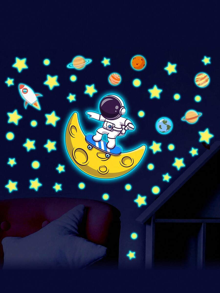 Glow In The Dark Stars, Planets, Mars And Space Wall Stickers, Suitable For Bedroom, Ceiling, Wall And Window, Self-Adhesive Removable DIY Decorative Stickers - Multicolor - View 1