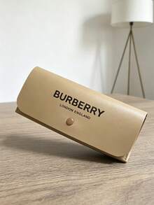 1pc Burberry Hard Artificial Leather Eyeglass Case, Fashion Eyeglass Case With Cleaning Cloth Gift Box Set - Khaki - View 7