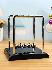 1pc Newton's Cradle, Black Plastic Base Metal Balls, Fun Science Physics Learning Accessory, Hypnotic Motion Stress Relief Set, Office Desk Decor, Tabletop Ornament, Home Decor, Room Decor, Birthday Gift, Party Favor - Silver Pole With Black Base - View 5