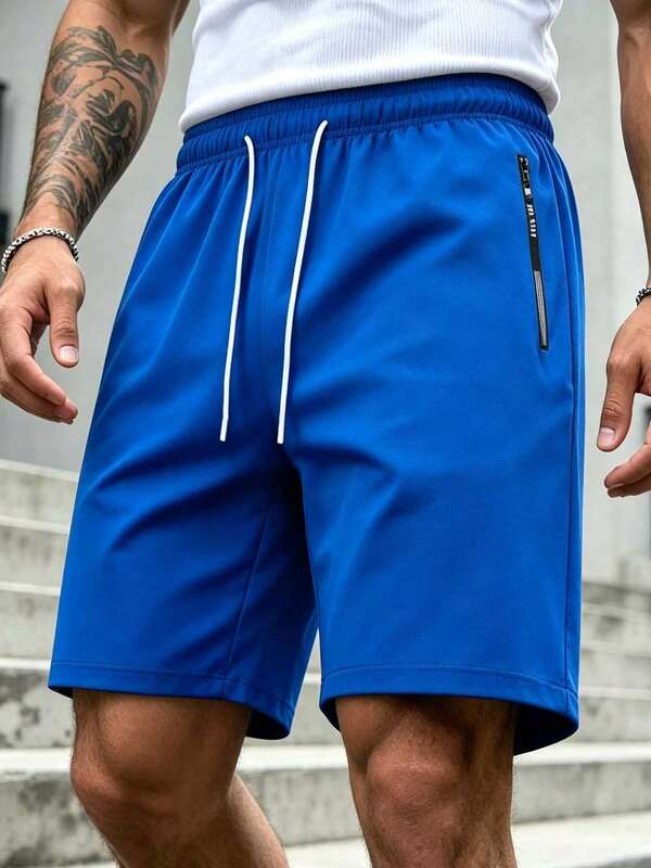 Men's Solid Quick Dry Drawstring Shorts, Casual Sports Shorts With Zipper Pocket For Summer, Gift For Husband, Boyfriend, Friend, Client, Father