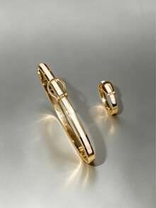 Bộ 1/2 chiếc vòng tay và nhẫn hình cỏ bốn lá mạ vàng 18K bằng thép không gỉ, đính đá quý, phụ kiện trang sức cưới cao cấp. - Vàng - Xem 2