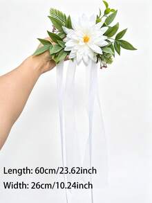 1件裝白色大麗花花卉窗簾束帶，附透明薄紗緞帶，綠葉人造花窗簾掛鉤，波希米亞風窗簾裝飾，適用臥室居家裝飾 - 1PC - 查看 6