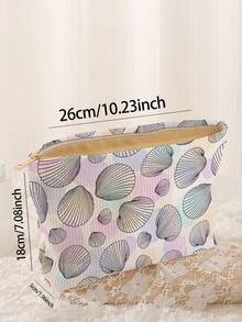 Bolsa de almacenamiento de cosméticos portátil con patrón de concha, impresión de doble cara, bolsa de maquillaje con cremallera para viajes, organizador multifuncional de artículos de tocador - Multicolor - Ver 3