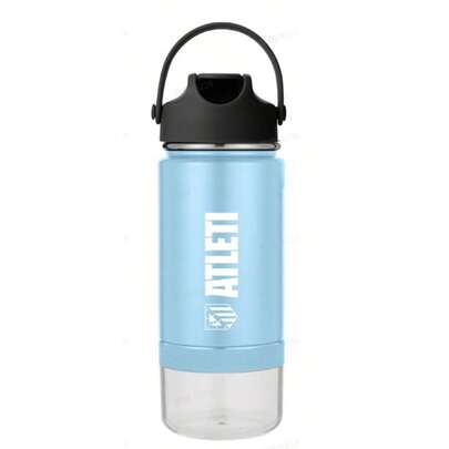 Atlético De Madrid 420ml Thermal Bottle, Double-Layer Stainless Steel With Copper, Hot And Cold Insulation, Cap And Handle, Blue, Back To School