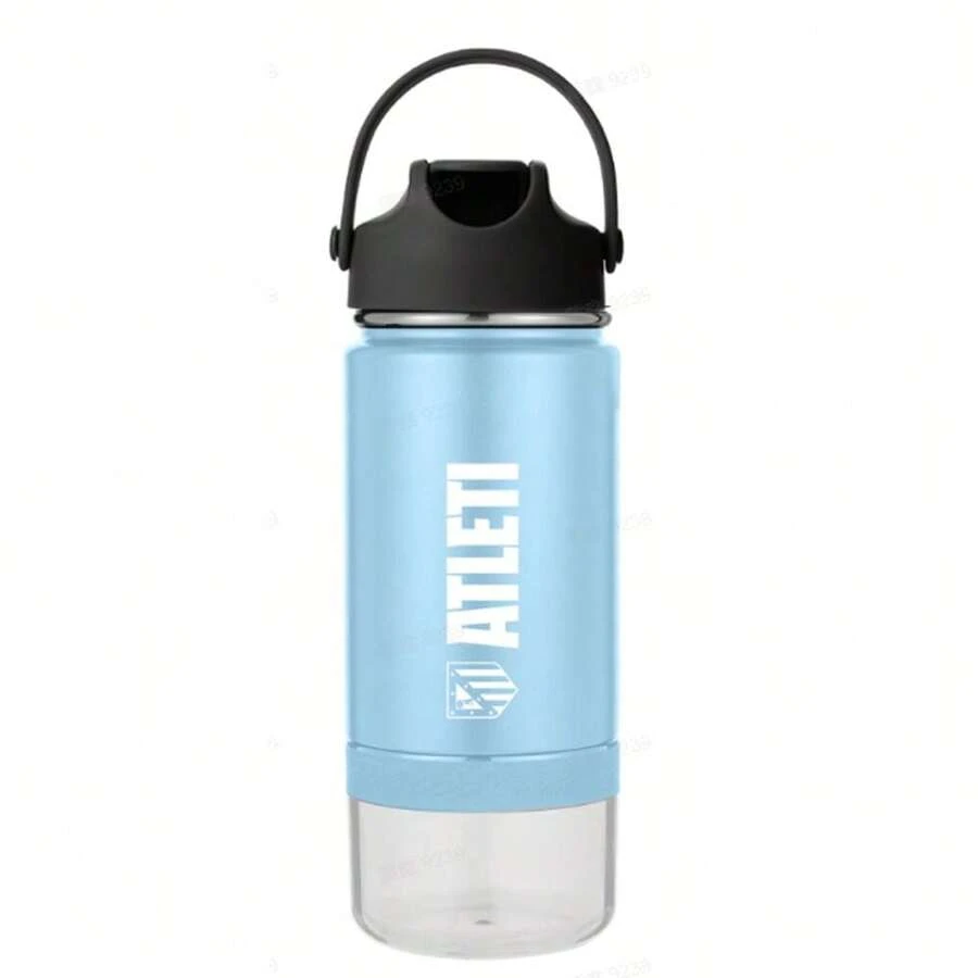 Atlético De Madrid 420ml Thermal Bottle, Double-Layer Stainless Steel With Copper, Hot And Cold Insulation, Cap And Handle, Blue, Back To School - 420 ML - View 1