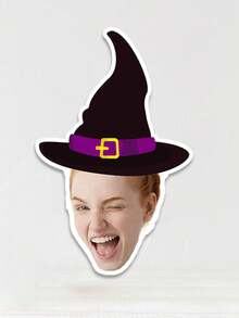 UNICCUT 24/48pcs Customized Halloween Witch Hat Face Stickers, Happy Halloween Personalized Head Stickers With Face Photo, Self-Adhesive Photo Gift Labels For Holiday Gifts, Envelopes, Greeting Card Labels, Sticker - Multicolor - View 11