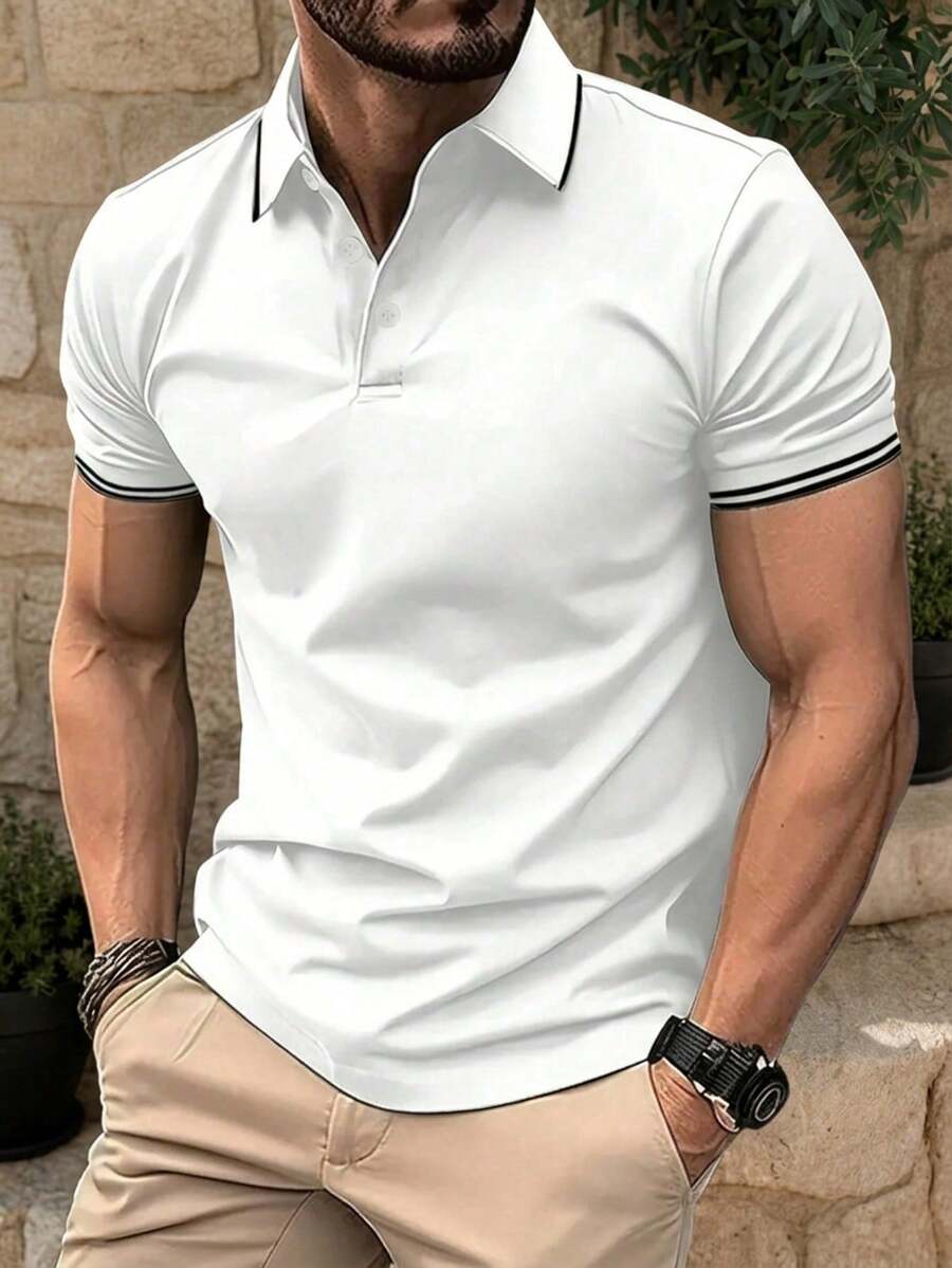 ALTZTAR 男士休闲通勤撞色滚边短袖 Polo 衫
