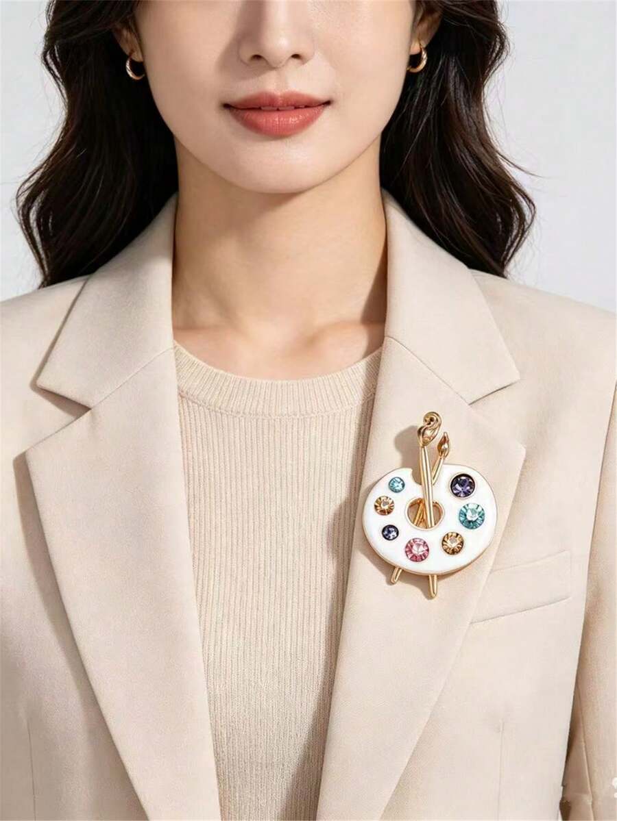 Broche de paleta con esmalte goteado de aceite y strass creativo 1 pieza - Multicolor - Ver 1