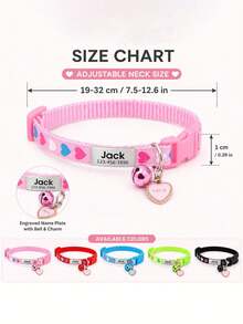 1pc Customized Heart Pattern Cat Collar, Customizable Engraved Name Phone ID Tag, Adjustable Comfortable Bell And Heart Pendant, Cute Cartoon Design Suitable For Cats And Small Dogs, Pet Gift - Multicolor - View 8