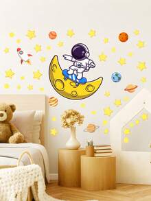 Glow In The Dark Stars, Planets, Mars And Space Wall Stickers, Suitable For Bedroom, Ceiling, Wall And Window, Self-Adhesive Removable DIY Decorative Stickers - Multicolor - View 3