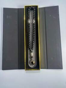 1件磨砂黑祈禱珠，伊斯蘭齋月Tasbih，配銀色隔珠與惡魔之眼吊墜，手持祈禱珠，男士極簡宗教配件，齋月禮物 - 彩色 - 查看 8