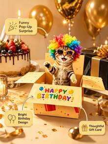 Humorous Funny Standing Cat 3D Birthday Card Gift Box, Birthday Gift For Her/Him, Birthday Decoration Box With Writing Space On Back, Funny Birthday Card, Perfect Birthday Gift For Family And Friends - Multicolor - View 7