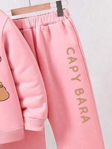 2pcs/Set Toddler Cartoon Print Warm Hoodie And Sweatpants Set - Pink - View 4
