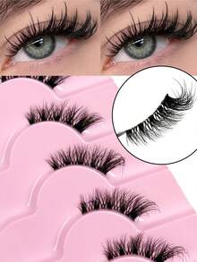 Half-Length False Eyelashes, Natural Cat Eye Makeup False Eyelashes, Sleeve-Style False Eyelashes, Natural Style Transparent Band False Eyelashes, Short Soft 3D Synthetic False Eyelashes, Lightweight Fluffy Synthetic False Eyelashes, Eyelash Extension Tool. - View 5