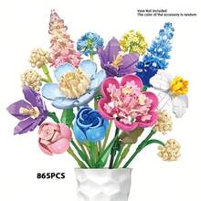 865片DIY積木花束套裝,3D組裝拼圖,逼真植物模型,培養耐心的教育玩具,居家桌面裝飾,花卉愛好者的理想禮物,適用於父親節/母親節、生日、感恩節、節日 - 彩色 - 查看 3