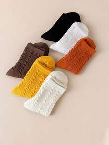 1/3/6 Pasang Kaos Kaki Wanita Lembut, Bernapas/Tenang/Pola Berlian/Musim Gugur/Rajutan/Musim Semi Musim Panas Musim Gugur/Kaos Kaki Setengah Betis Cocok Untuk Penggunaan Sehari-hari - MultiWarna - View 5
