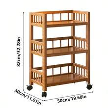 3-stufiger Bambus-Aufbewahrungswagen mit Rädern, schmal, multifunktional für Küche, Bar und Wohnzimmer, elegant und langlebig - Khaki - Übersicht 2