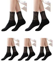 Calcetines de tripulación con encaje en contraste - Negro - Ver 9