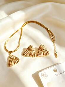 European And American Luxury Wrapped Triangle Stainless Steel Jewelry Set, Waterproof, Sweat-Proof, Hypoallergenic, 3D Twisted Texture Triangle Earrings And Snake Bone Necklace, Graduation Season, Photo Shoot, Vacation, Layered Wear, Atmosphere Set, Summer Beach, Music Festival, Vacation, Eye-Catching Atmosphere Accessory - Multicolor - View 1